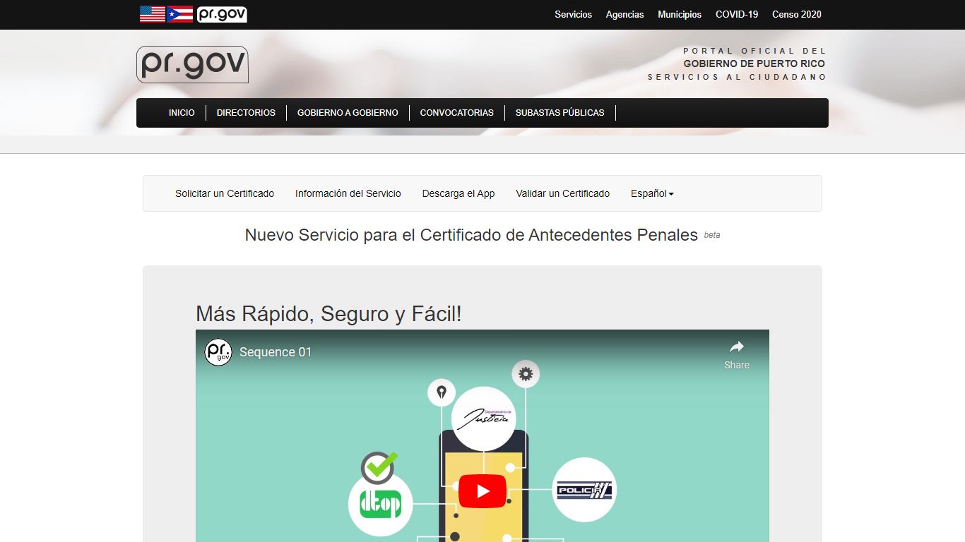 Nuevo Servicio para el Certificado de Antecedentes Penales beta - pr